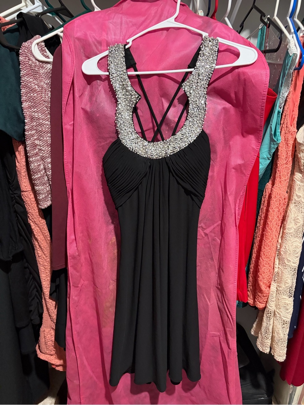 JS Boutique Black Mini Dress with Jeweled Neckline
